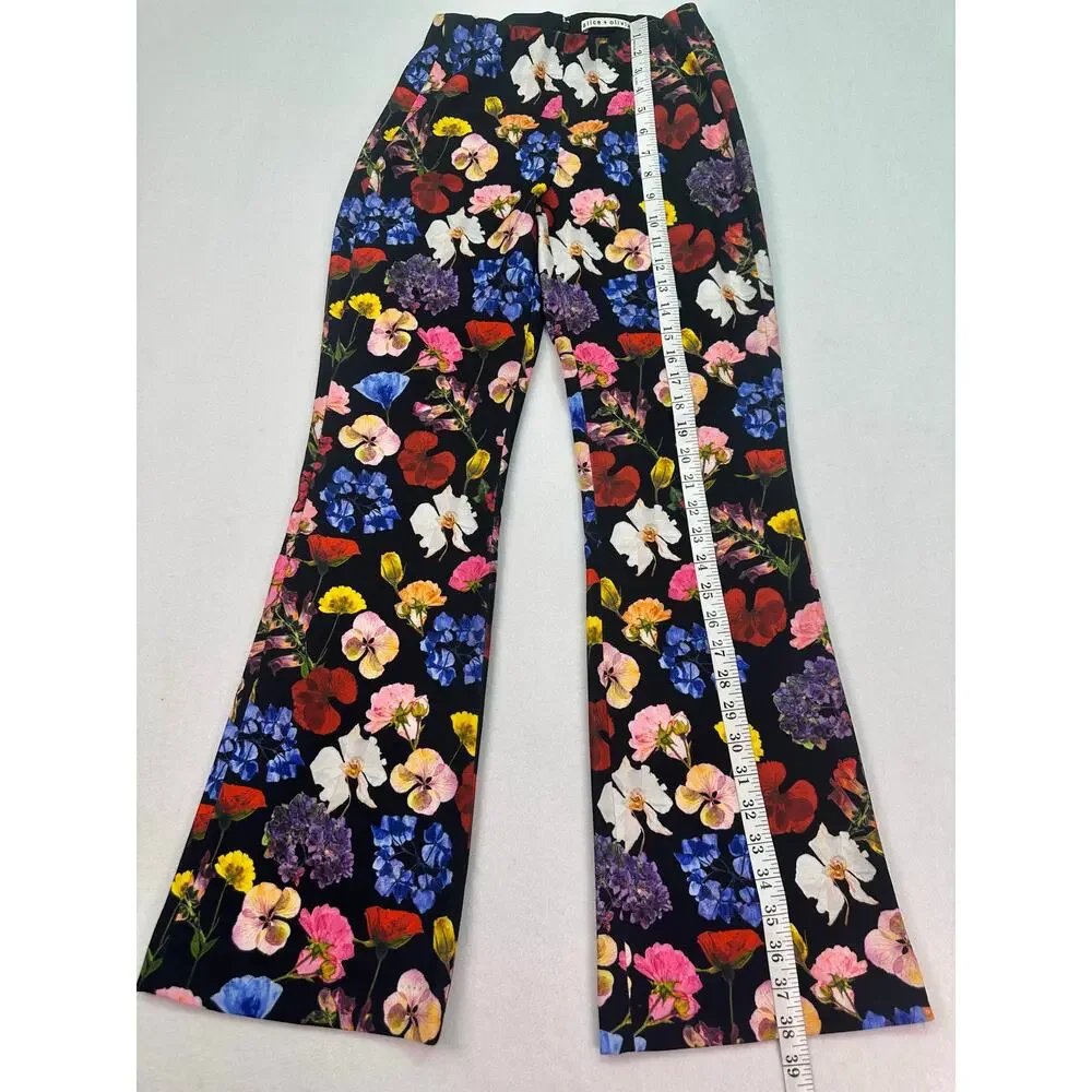Alice + Olivia RMP Bootcut Pants Timeless Blossom Floral Mid Rise Size 0 - Picture 11 of 15